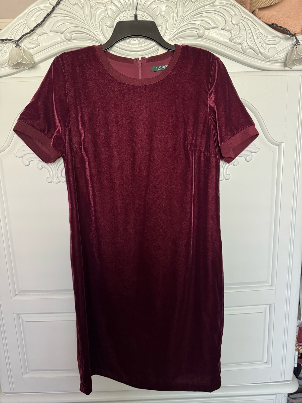 Lauren Ralph Lauren Burgundy Velvet Short Sleeve Mini Dress